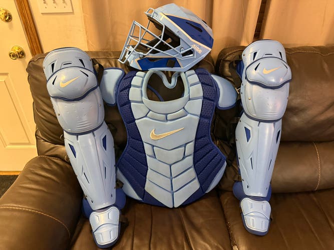 Blue Nike Diamond Elite Catcher's Set (Used) Baby Blue / Royal / Silver w matching Allstar MVP mask