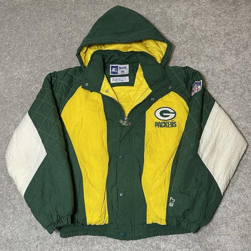 Vintage Green Bay Packers Pro Line Starter Jacket Hooded Puffer Full Zip Mens L