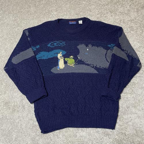 Vintage Buckingham Golf Sweater Blue Size Large Embroidered Knit Wool Blend