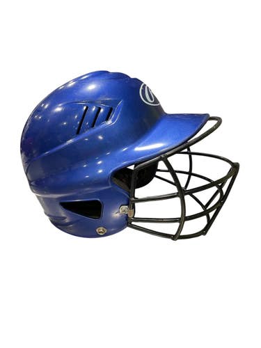 Used Rawlings SB HELMET Batting Helmet w/Mask Royal Blue One Size 11847-S000039314