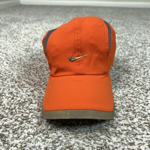 Nike Hat Cap Strap Back Mens One Size Orange Reflective Running Lightweight Mesh