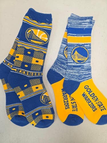 ST2 Mens NBA GOLDEN STATE WARRIORS Crew Socks Lot of 2 Pair LARGE New