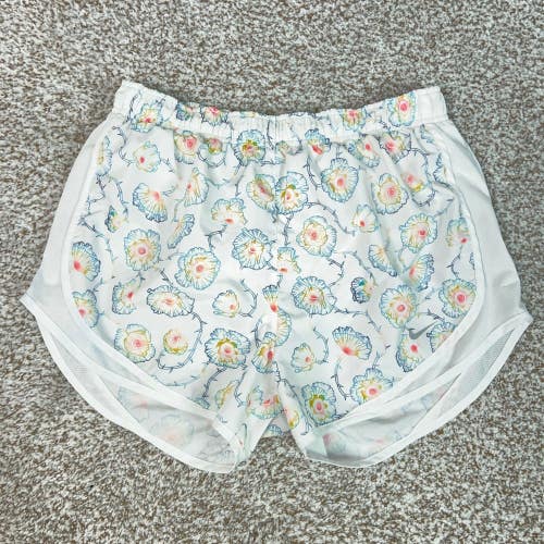 Nike Shorts Womens Medium White Floral Running Athletic Tempo Lined Dri-FIT Logo