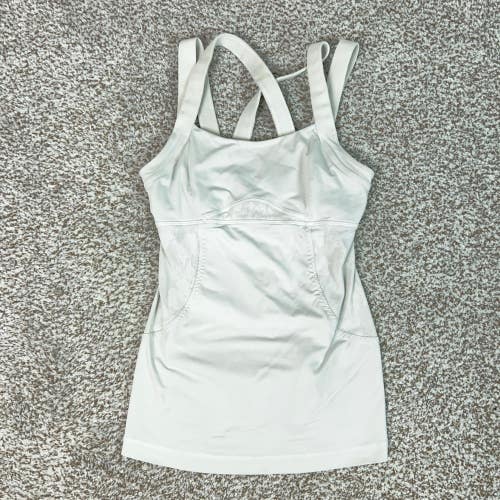 Lululemon Tank Top Womens 6 White Athletic Strappy Back Built in Bra Mesh Pocket