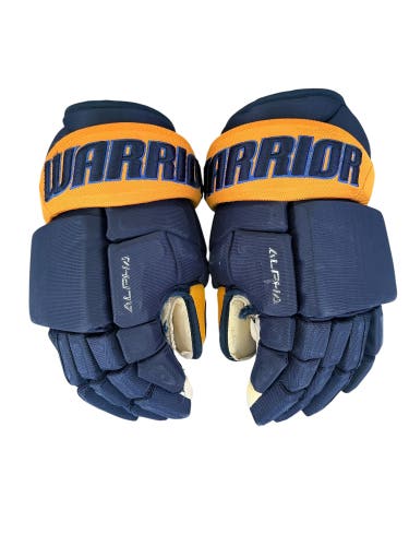 Warrior Alpha Pro Atlanta Gladiators Pro Stock Hockey Gloves 14” Navy (Used) 3402