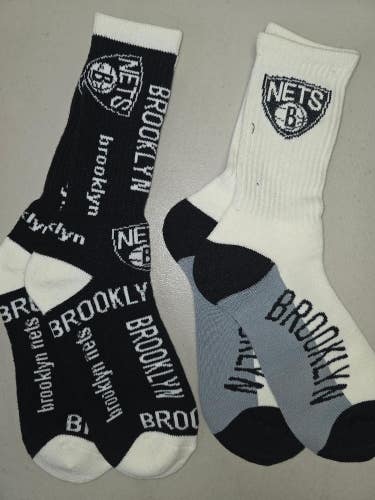 ST1 Mens NBA BROOKLYN NETS Crew Socks Lot of 2 Pair LARGE New