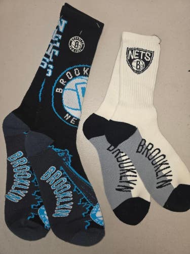 ST2 Mens NBA BROOKLYN NETS Crew Socks Lot of 2 Pair LARGE New