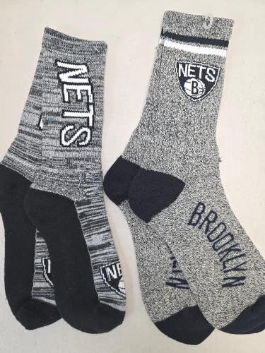 ST3 Mens NBA BROOKLYN NETS Crew Socks Lot of 2 Pair LARGE New