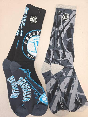 ST6 Mens NBA BROOKLYN NETS Crew Socks Lot of 2 Pair LARGE New