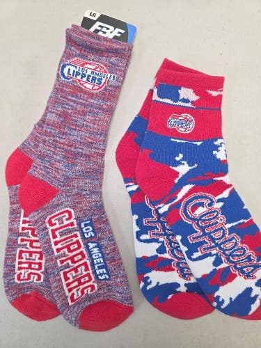 ST2 Mens NBA LOS ANGELES CLIPPERS Crew Socks Lot of 2 Pair LARGE New
