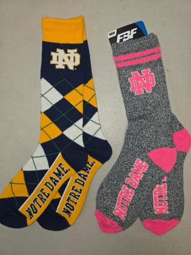 ST1 Mens NCAA NOTRE DAME FIGHTING IRISH Crew Socks Lot of 2 Pair MEDIUM New