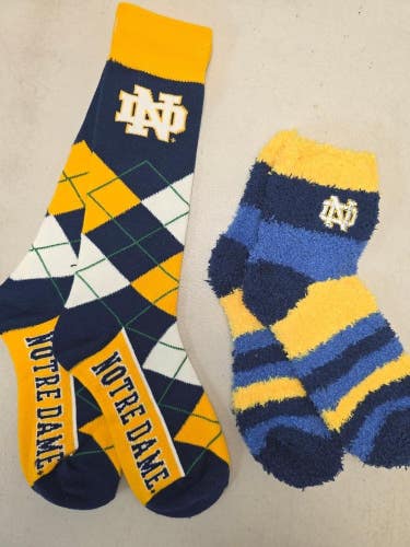 ST2 Mens NCAA NOTRE DAME FIGHTING IRISH Crew Socks Lot of 2 Pair MEDIUM New