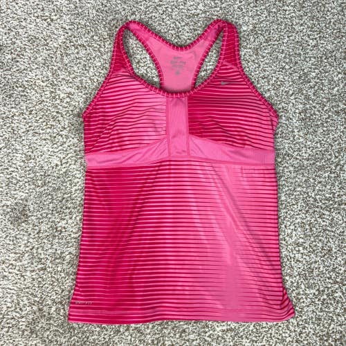 Nike Tank Top Womens Large Pink Gym Racerback Striped Built In Bra Activewear