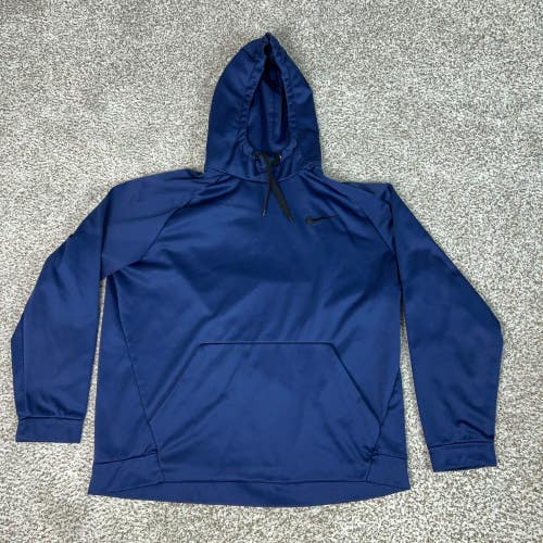 Nike Hoodie Mens 2XL Blue Gym Training Dri Fit Pullover Sweatshirt Swoosh Logo