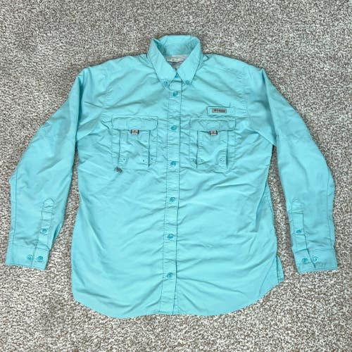 Columbia Shirt Womens Medium Blue Fishing Hiking Vented Long Sleeve PFG Gorp Top