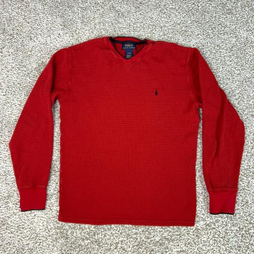 Polo Ralph Lauren Shirt Mens Medium Red Waffle Knit Thermal Pony Long Sleeve Top