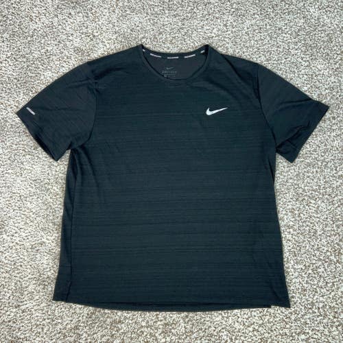 Nike Shirt Mens Large Black Running Dri FIT Short Sleeve Breathable Tee Workout