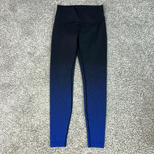 Lululemon Leggings Women 8 Black Blue Ombre Speckled High Rise Wunder Under Yoga
