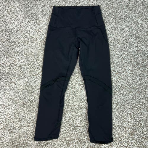 Lululemon Leggings Womens 4 Black Athletic Yoga High Rise Cropped Pants Gym Logo