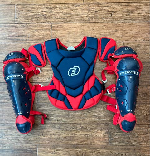 Force 3 Pro Gear Junior Catcher's Gear Set – Navy / Red (Chest Protector & Shin Guards)