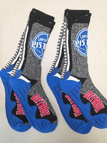 ST1 Mens NBA DETROIT PISTONS Crew Socks Lot of 2 Pair LARGE New