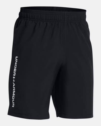 Under Armour Tech Shorts Boys Small Black Woven Wordmark Elastic Waist GBO4128