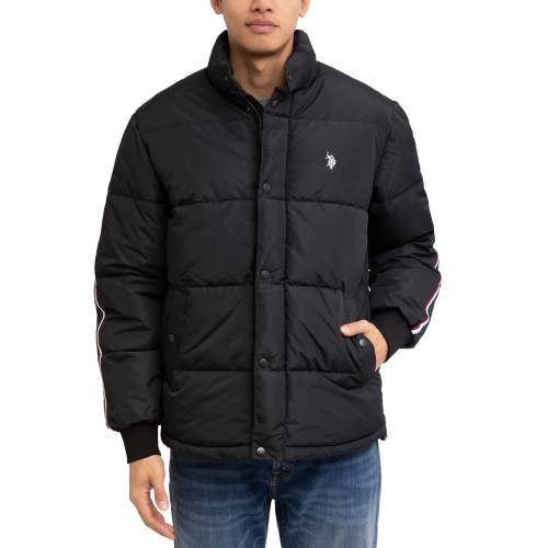 U.S. Polo Assn. Puffer Jacket Mens 3XL Black Striped Full Zip Long Sleeve MOT103