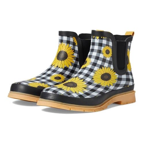 Western Chief Sunny Flowers Boots Women's US 11 Black Waterproof Chelsea ZAP2709
