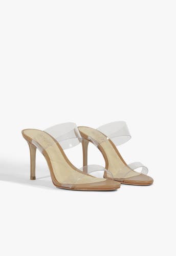 Schutz Ariella Sandals Women's US 6.5 M Transparent Wood Stiletto Heel RHS9631