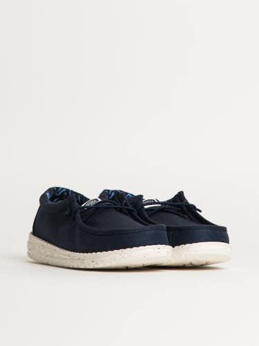 Hey Dude Wally 41144-410 Moccasin Kids US 4 M Navy Canvas Slip On Shoes RHS9741