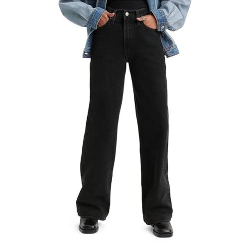 Levi's Premium Ribcage Jeans Women's 30 Black Denim 100% Cotton Wide Leg GBO4095