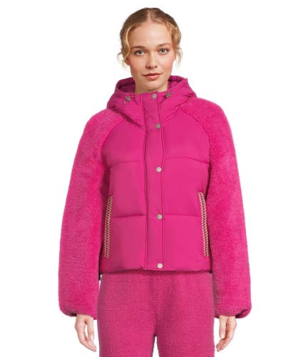 UGG Mykah Uggbraid Puffer Jacket Women's S Chroma Pink Snap Button Front GBO4184