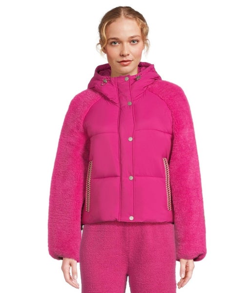 UGG Mykah Uggbraid Puffer Jacket Women's S Chroma Pink Snap Button Front GBO4184