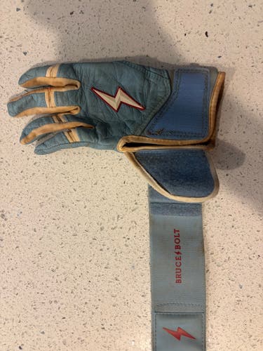 Bruce Bolt Youth Batting Gloves - Youth Medium - Light Blue Long Cuff
