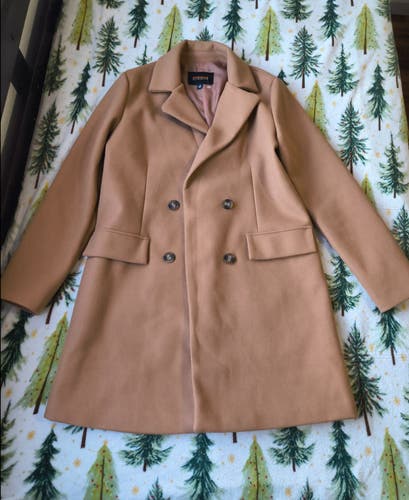 Women's Tan Double-Breasted Coat,Size M  Jacket (Used)