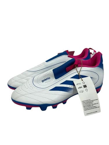 Used Adidas GOLETTO Soccer Cleats White And Royal Blue Junior 02.5 11692-S000158064