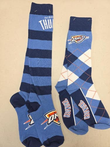 ST10 Mens NBA OKLAHOMA CITY THUNDER OKC Crew Socks Lot of 2 Pair MEDIUM New