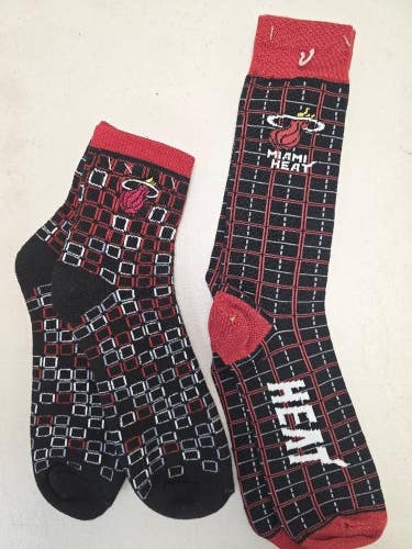 ST4 Mens NBA MIAMI HEAT Crew Socks Lot of 2 Pair LARGE New