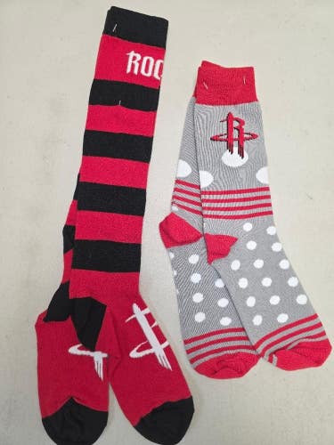 ST5 Mens NBA HOUSTON ROCKETS Crew Socks Lot of 2 Pair MEDIUM New