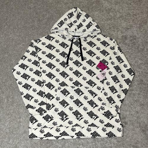 NWT Juicy Couture Crown Juicy Diagonal Logo Hoodie White Womens XL - J1FPFA35P