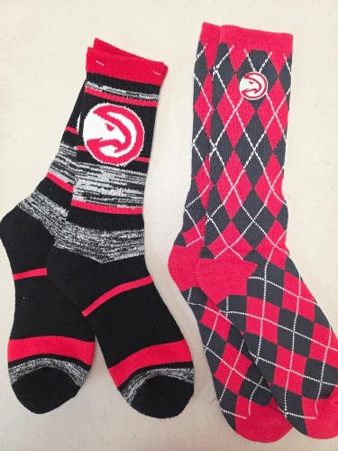 ST3 Mens NBA ATLANTA HAWKS Crew Socks Lot of 2 Pair LARGE New
