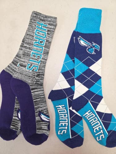 ST1 Mens NBA CHARLOTTE HORNETS Crew Socks Lot of 2 Pair LARGE New
