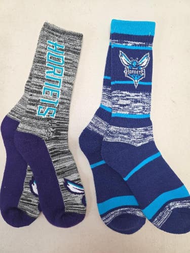 ST2 Mens NBA CHARLOTTE HORNETS Crew Socks Lot of 2 Pair LARGE New