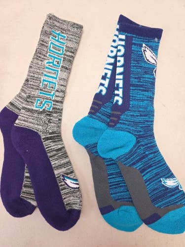 ST3 Mens NBA CHARLOTTE HORNETS Crew Socks Lot of 2 Pair LARGE New