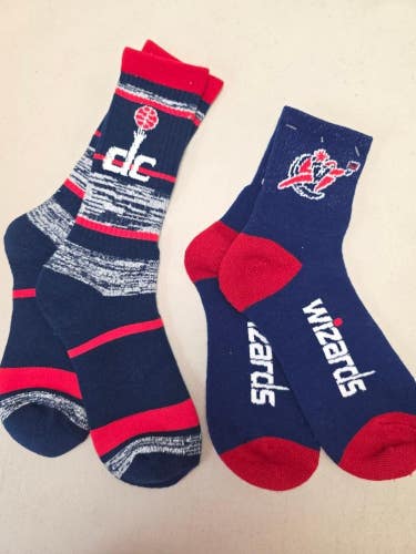 ST1 Mens NBA WASHINGTON WIZARDS Crew Socks Lot of 2 Pair LARGE New