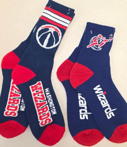 ST2 Mens NBA WASHINGTON WIZARDS Crew Socks Lot of 2 Pair LARGE New