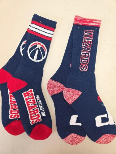 ST3 Mens NBA WASHINGTON WIZARDS Crew Socks Lot of 2 Pair LARGE New