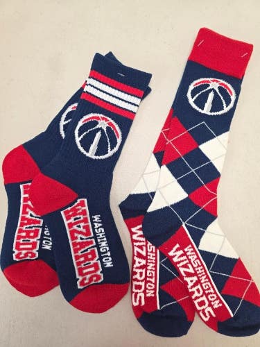 ST5 Mens NBA WASHINGTON WIZARDS Crew Socks Lot of 2 Pair MEDIUM New