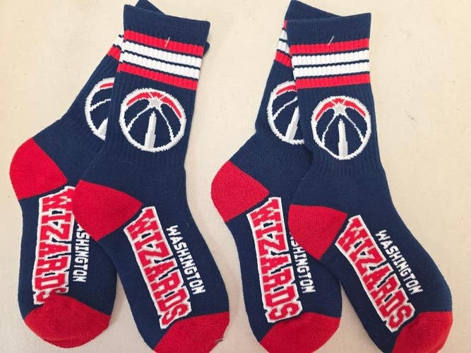 ST6 Mens NBA WASHINGTON WIZARDS Crew Socks Lot of 2 Pair MEDIUM New