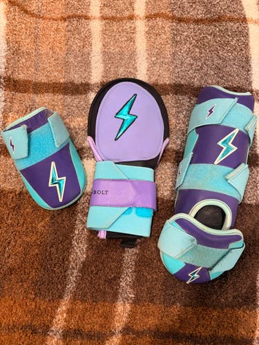 Purple Junior Sliding Mitt, Leg Guard, and Elbow Guard (Used)